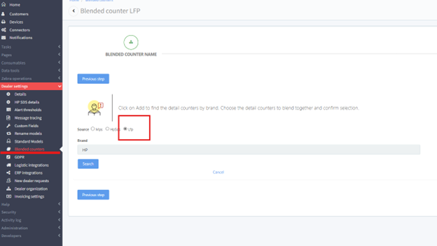 Creation of blended counters in HP Large Format Printers management